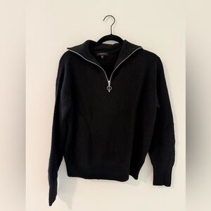 Quince Womens Baby Alpaca-Wool Quarter Zip Sweater Oversized Black XS